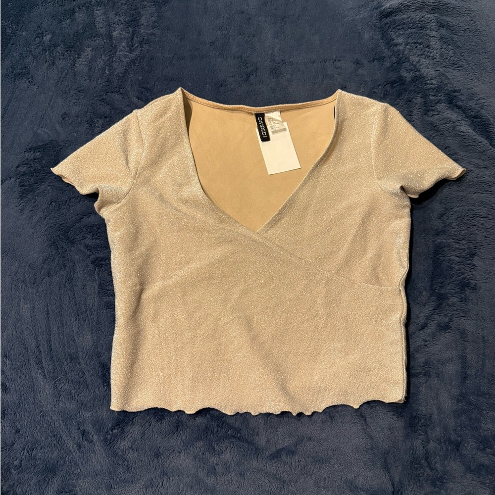 Divided Tan and silver Shimmery V-cut Shirt